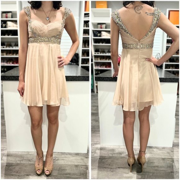 Dave & Johnny Beige Mini Formal Dress $149 - Picture 1 of 10